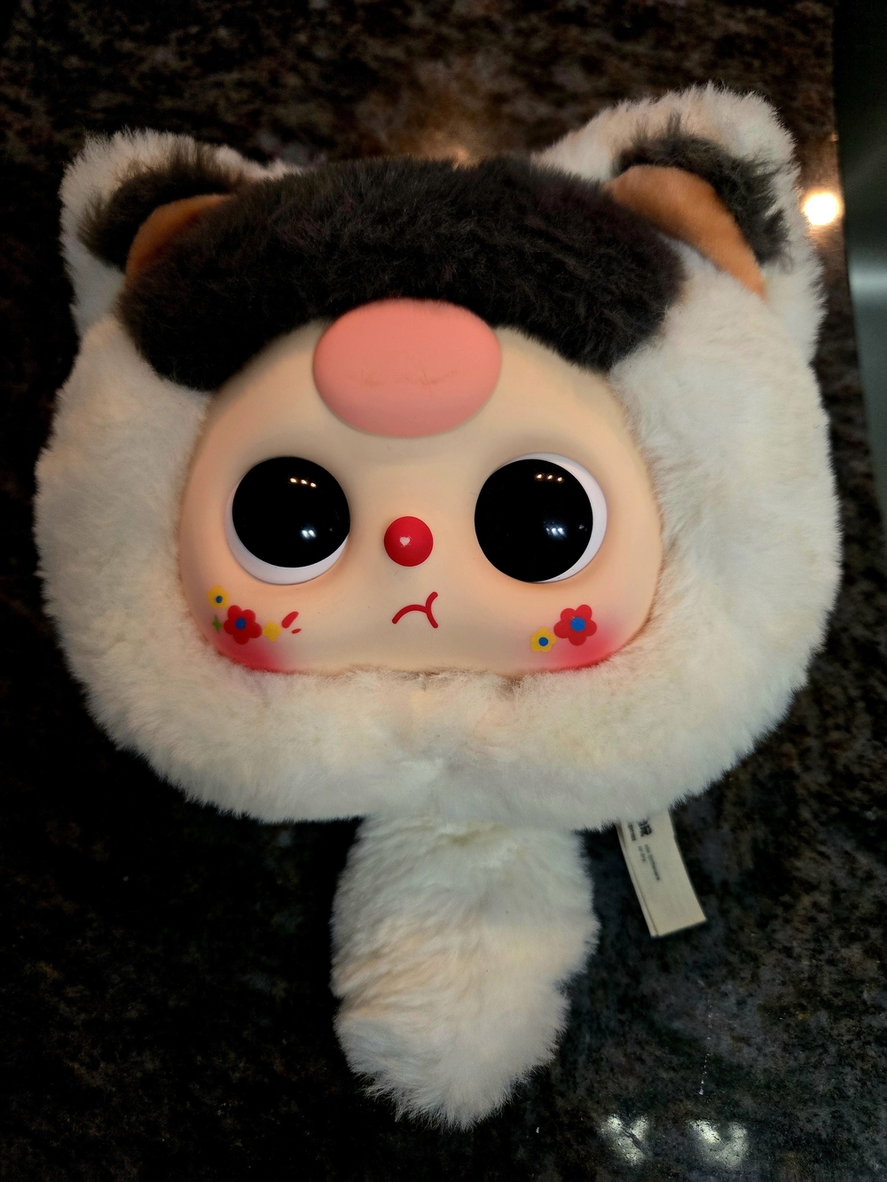 Baby Three Whose Cat is This? Plush toy bag fluffy calico Cat Large Glossy Eyes
